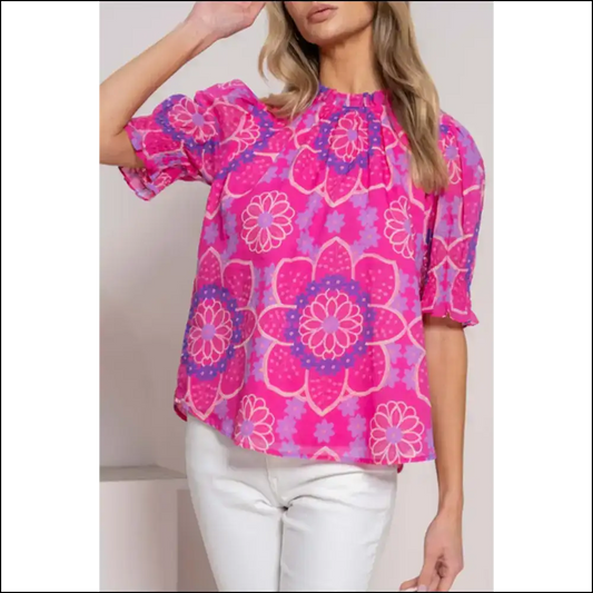 Rose Floral Print Frill Neck: Needful Things’ Blouse so Cute it Hurts 🌹 - s - Blouses on Sale Worldwide Shipping