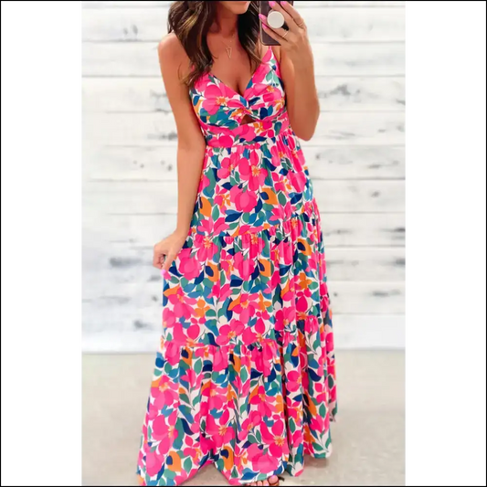 Rose Floral Twist v Neck Maxi Dress: Ditch the Pants Embrace Plants! 🌹 Needful Things - s - Dresses on Sale Worldwide Shipping