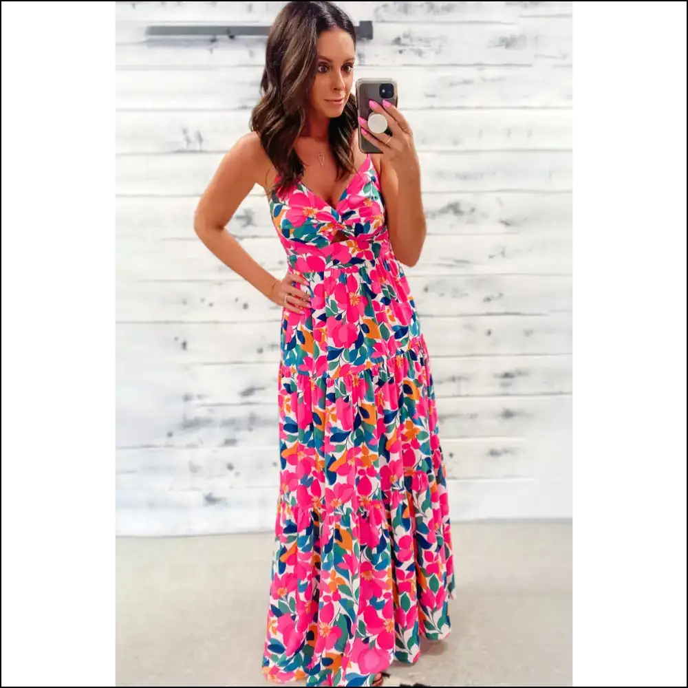 Rose Floral Twist v Neck Maxi Dress: Ditch the Pants Embrace Plants! 🌹 Needful Things - Dresses on Sale Worldwide Shipping
