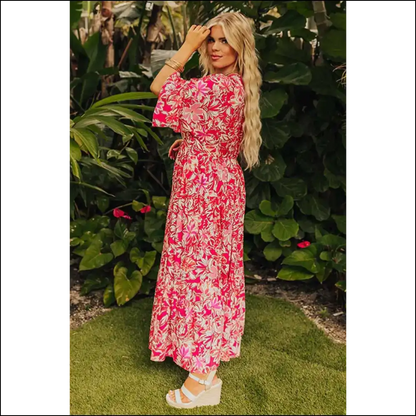 Rose Floral v Neck Boho Maxi Dress: Finally a Dress that Fits! 🌹💀 Needful Things - Plus Size Dresses on Sale Worldwide Shipping