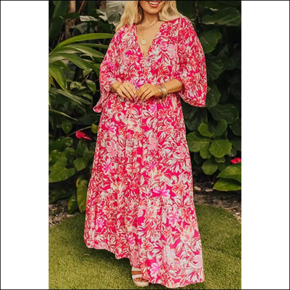 Rose Floral v Neck Boho Maxi Dress: Finally a Dress that Fits! 🌹💀 Needful Things - 1x - Plus Size Dresses on Sale Worldwide Shipping