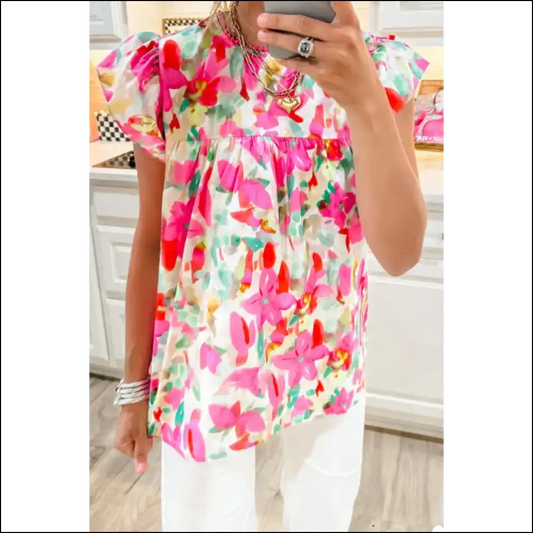 Rose Flutter Sleeve Floral Print: Prepare for Fabulousness! 🌹needful Things - s - Blouses on Sale Worldwide Shipping