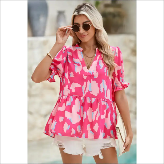 Rose Print Smocked Puff Sleeve Blouse Wardrobe’s New Bff - s - Blouses on Sale Worldwide Shipping