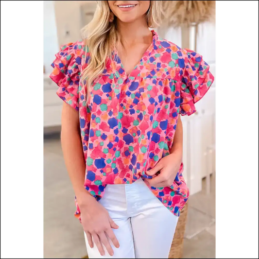 Rose Red Abstract Print: Blouse so Good It’s Basically Illegal 🌹 Needful Things - s - Blouses on Sale Worldwide Shipping