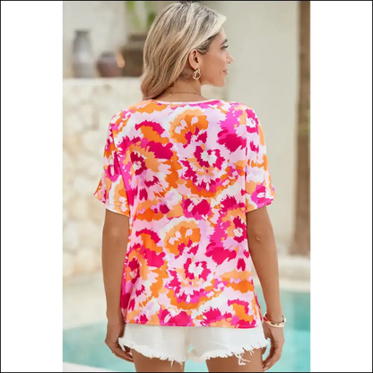 Rose Red Boho Abstract Print: Dress Like you Own the Place 😈 - Blouses on Sale Worldwide Shipping
