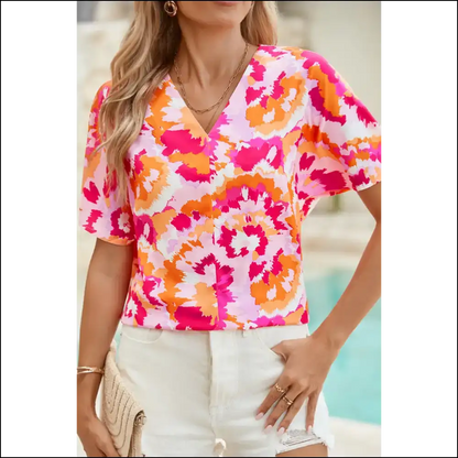 Rose Red Boho Abstract Print: Dress Like you Own the Place 😈 - s - Blouses on Sale Worldwide Shipping