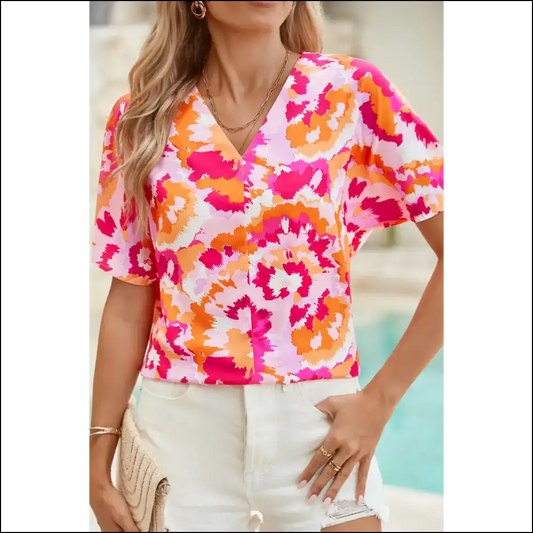 Rose Red Boho Abstract Print: Dress Like you Own the Place 😈 - s - Blouses on Sale Worldwide Shipping