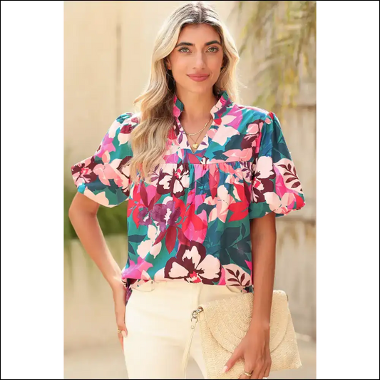 Rose Red Floral Blouse: Needful Things 🌹🔥 Dressed to Kill! - s - Blouses on Sale Worldwide Shipping