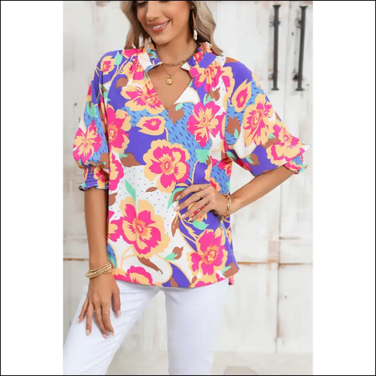 Rose Red Floral Frilled Fabulousness Incoming - s - Blouses on Sale Worldwide Shipping
