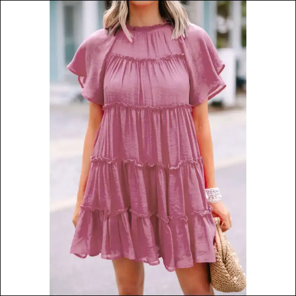Rose Red Flounce Sleeve Mini Dress: Prepare for Goddess Level - s - Short Dresses on Sale Worldwide Shipping