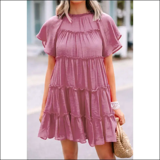 Rose Red Flounce Sleeve Mini Dress: Prepare for Goddess Level - s - Short Dresses on Sale Worldwide Shipping