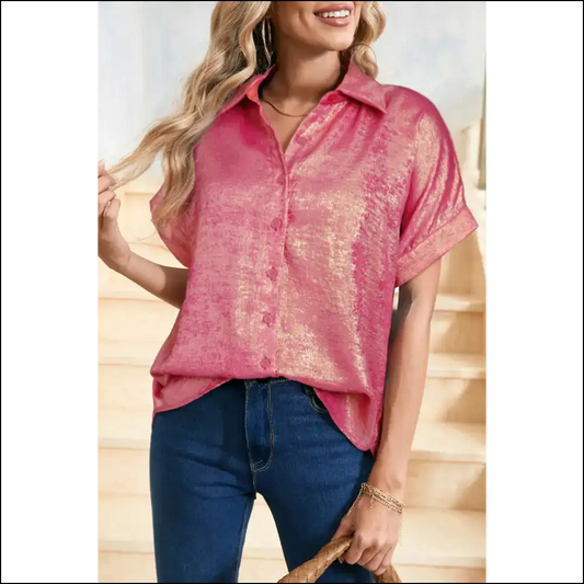 Rose Red Metallic Sheen: Warning May Cause Spontaneous Diva Outbursts 🚨 Needful Things - s - Blouses on Sale Worldwide Shipping