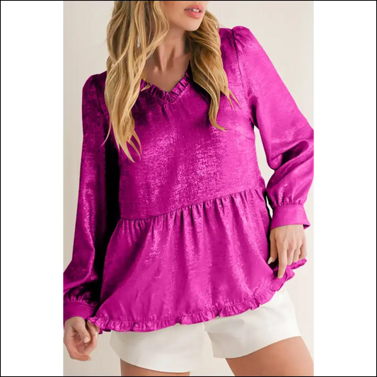 Rose Red Metallic Velvet: Babydoll Blouse of Doom! 🔥 Needful Things - s - Blouses on Sale Worldwide Shipping