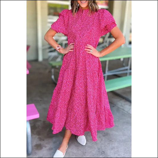 Rose Red Puff Sleeve Floral Maxi Dress: Prepare for Compliments 🌹 Needful Things - s - Dresses on Sale Worldwide Shipping