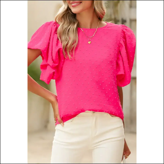 Rose Red Ruffle Sleeve Swiss Dot Blouse Alert Goddess Mode Activated - s - Blouses on Sale Worldwide Shipping