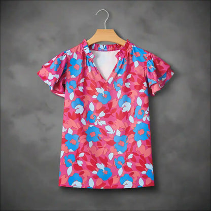 Rose Red Ruffled Floral Blouse: Warning May Cause Excessive Flirting 😉 - s - Blouses on Sale Worldwide Shipping