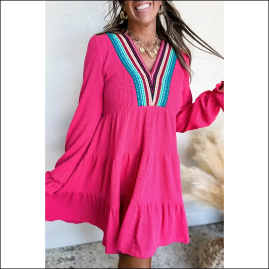 Rose Red Striped Dress: Runway Ready (even if Clumsy 💃) - s - Short Dresses on Sale Worldwide Shipping