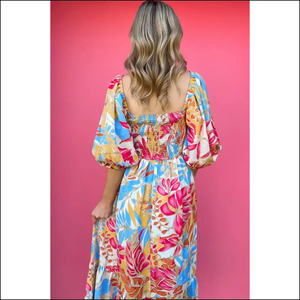 Rose Red Tropical Dress: Smockin Hot not Chokin on Style 🔥 - Midi Dresses on Sale Worldwide Shipping