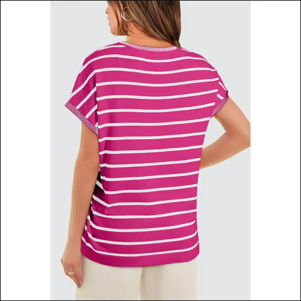 Rose Stripe Knitted Tee: so Comfy Youll Forget Pants Exist! 🌹needful Things - Sky Blue / s - t Shirts on Sale Worldwide Shipping