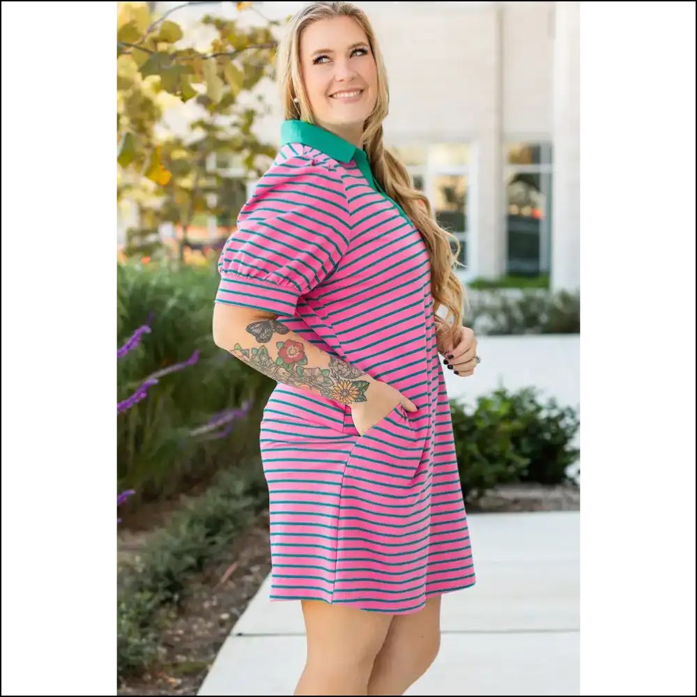 Rose Stripe Size Dress: Finally a Puff Sleeve that Fits! 🌹😂 Needful Things - 1x - Plus Dresses on Sale Worldwide Shipping