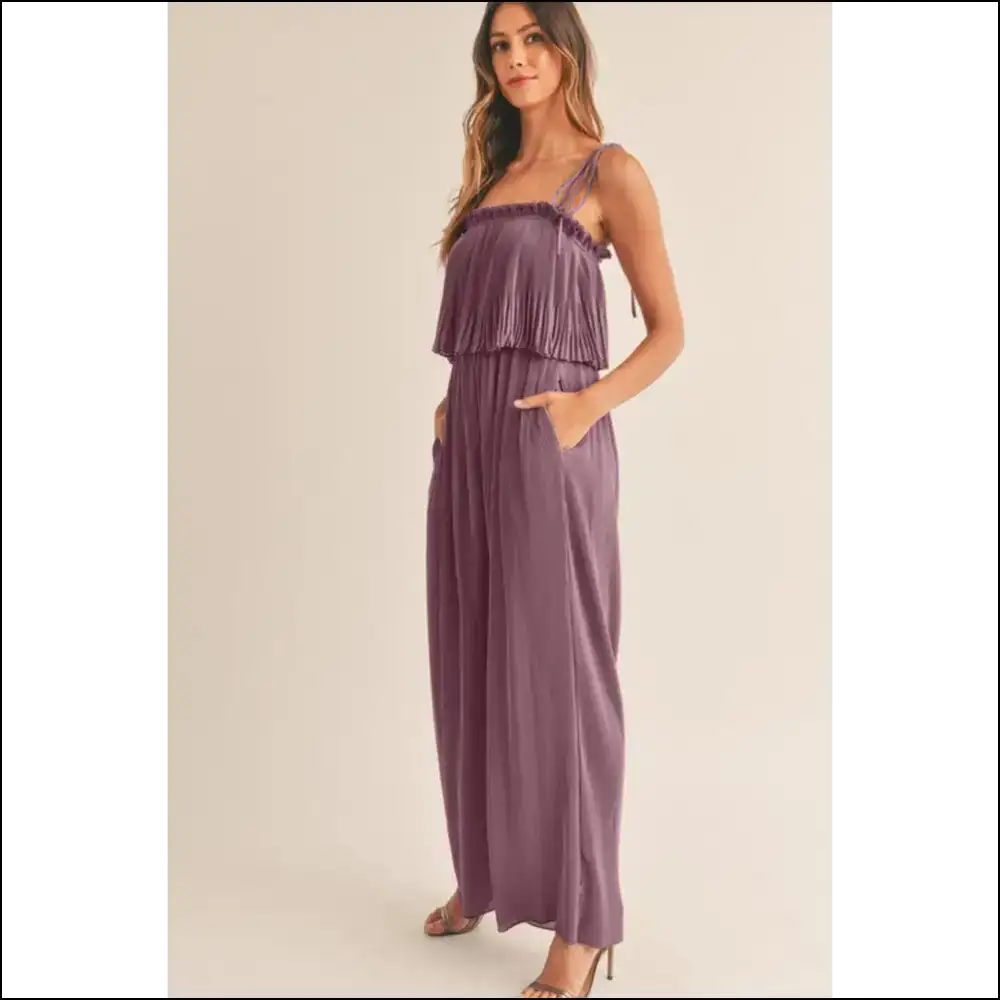 Rose Tan Jumpsuit: Straps Pleated Wide Leg Queen Vibes 👑 - Jumpsuits & Rompers on Sale Worldwide Shipping