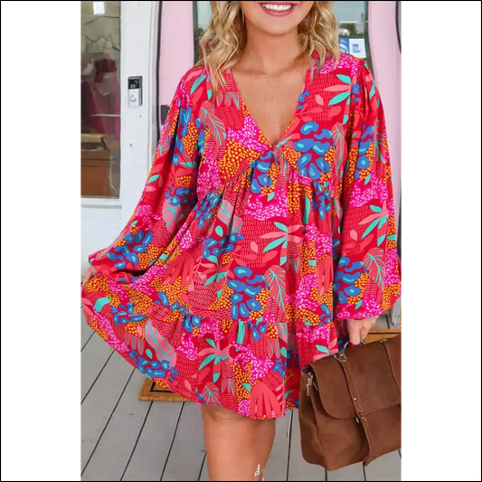Rose Tropical Print Mini Dress: Curvalicious 🌹🌴 - 1x - Plus Size Dresses on Sale Worldwide Shipping