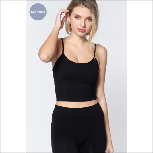 Round Neck Crop Rib Seamless Cami - Trendy & Versatile - Black / S/m - Tank Tops on Sale Worldwide Shipping