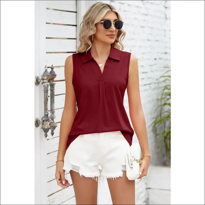 Ruched Johnny Collar Tank Top - Tops on Sale Worldwide Shipping