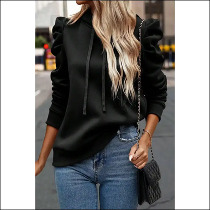 Ruched Puff Sleeve Hoodie: Chic Black Needful Things 🖤 - Khaki-1 / s - Sweatshirts & Hoodies on Sale Worldwide Shipping