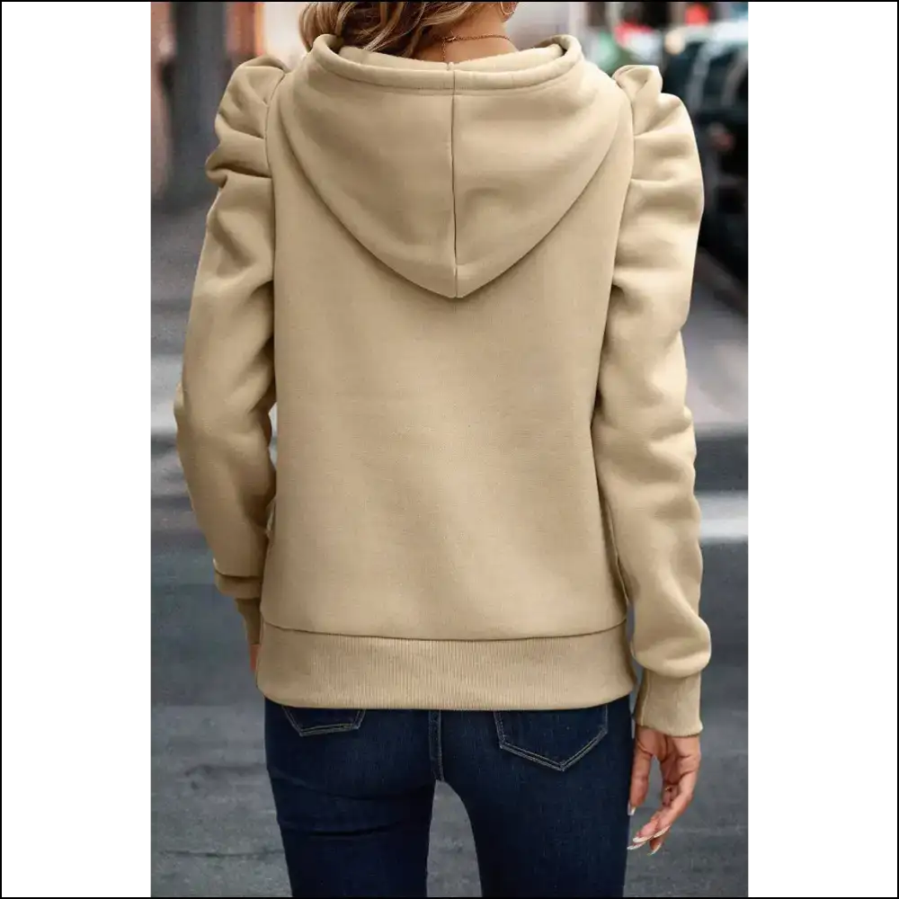 Ruched Puff Sleeve Hoodie: Chic Black Needful Things 🖤 - Sweatshirts & Hoodies on Sale Worldwide Shipping