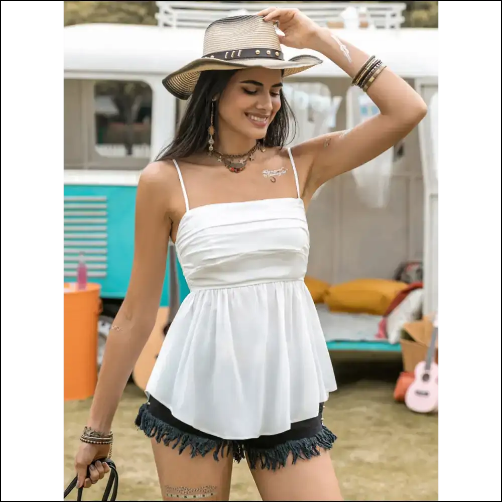 Ruched Square Neck Cami - Chic & Stylish - White / m - Tank Tops on Sale Worldwide Shipping