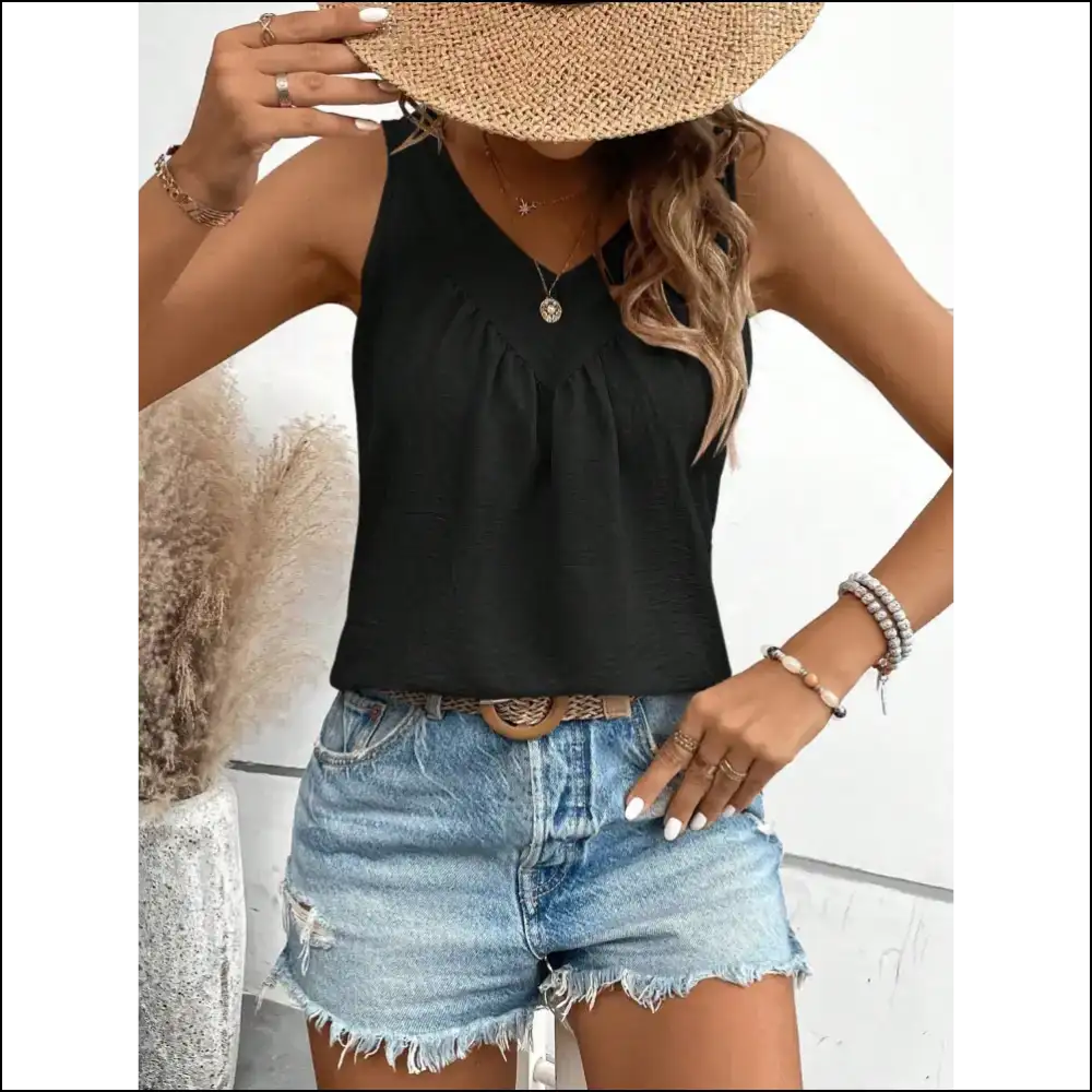 Ruched V-neck Wide Strap Tank Top for Women - Tops on Sale Worldwide Shipping