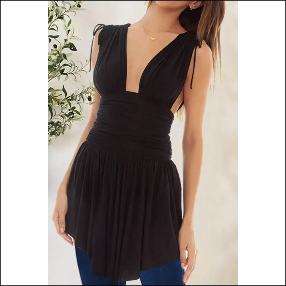 Ruched Wide Strap Tank - Chic & Stylish - Black / m - Tops on Sale Worldwide Shipping