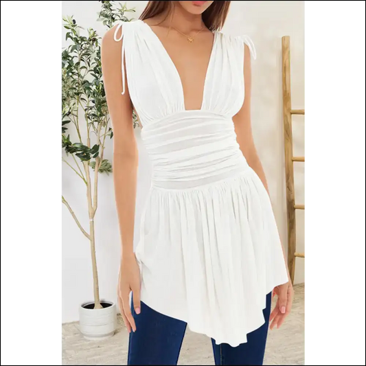 Ruched Wide Strap Tank - Chic & Stylish - White / s - Tops on Sale Worldwide Shipping