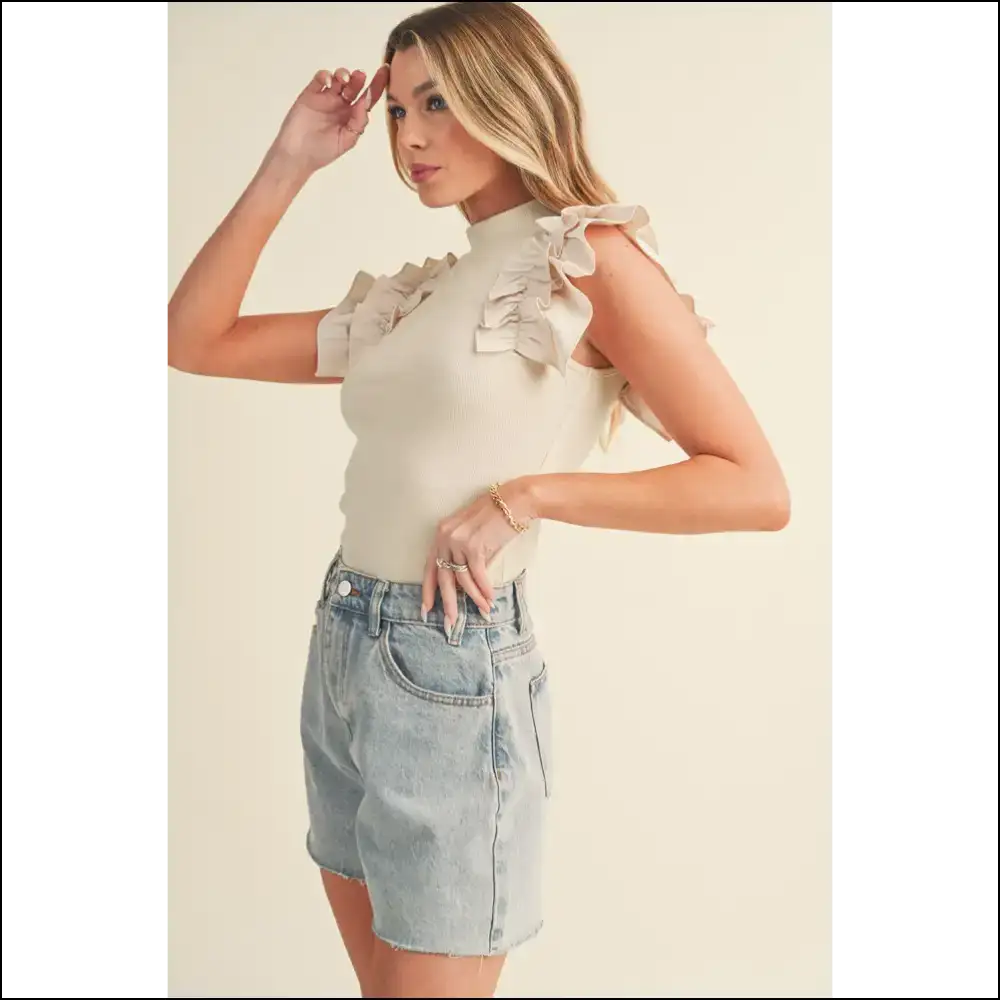Ruffle Some Feathers: Chic Beige Ribbed Sleeveless Top 💅 Needful Things - Shirts Tank Tops on Sale Worldwide Shipping