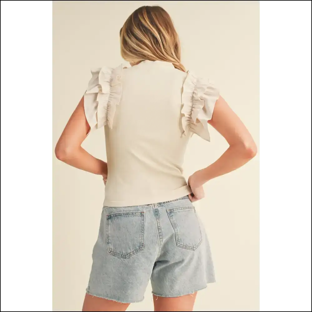 Ruffle Some Feathers: Chic Beige Ribbed Sleeveless Top 💅 Needful Things - Shirts Tank Tops on Sale Worldwide Shipping