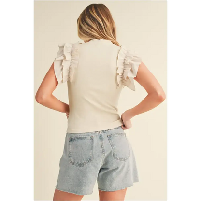 Ruffle Some Feathers: Chic Beige Ribbed Sleeveless Top 💅 Needful Things - Shirts Tank Tops on Sale Worldwide Shipping
