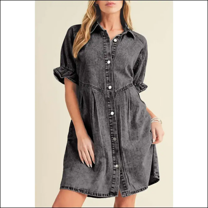Ruffled Denim Dress: Grey Ready to Slay 😈 - Medium / s - Short Dresses on Sale Worldwide Shipping
