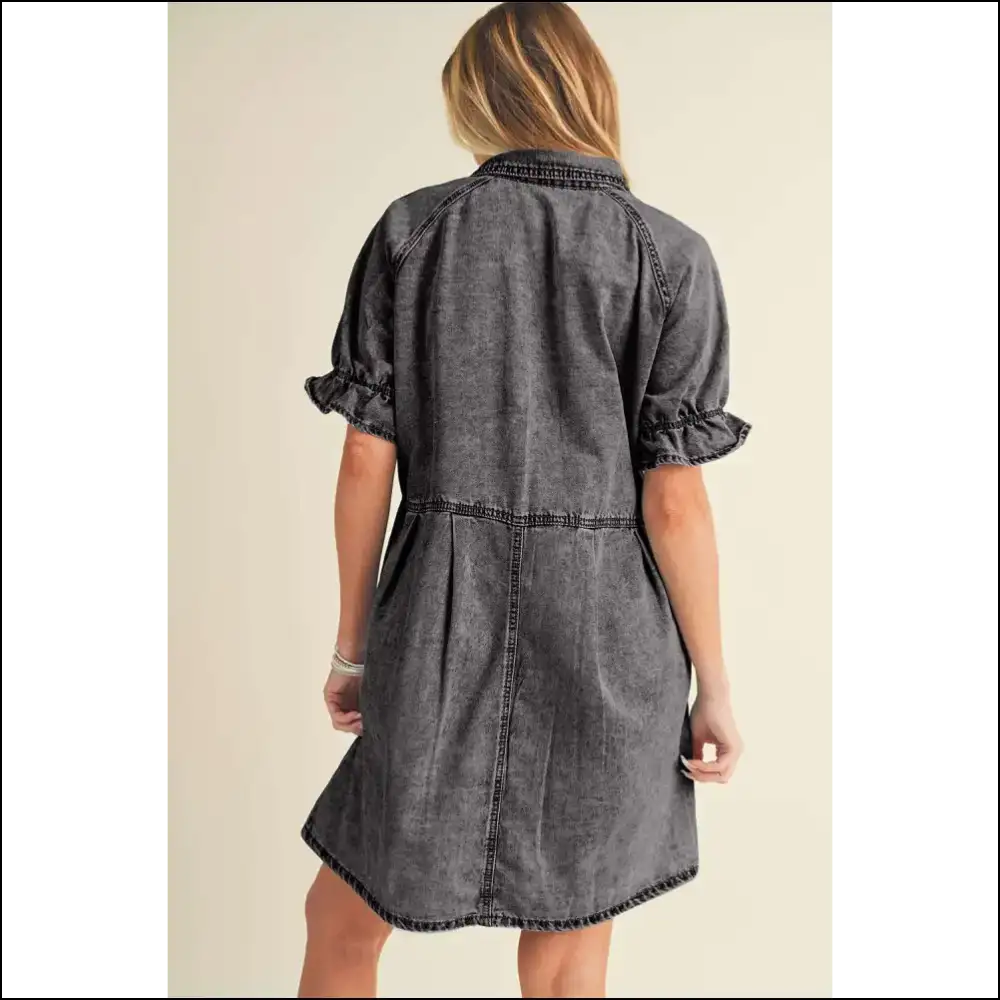 Ruffled Denim Dress: Grey Ready to Slay 😈 - Short Dresses on Sale Worldwide Shipping