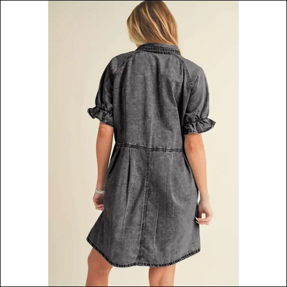Ruffled Denim Dress: Grey Ready to Slay 😈 - Short Dresses on Sale Worldwide Shipping