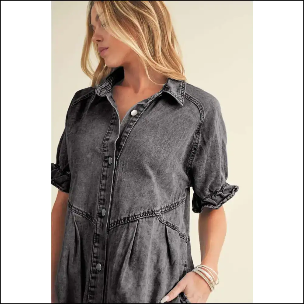 Ruffled Denim Dress: Grey Ready to Slay 😈 - Short Dresses on Sale Worldwide Shipping