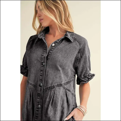 Ruffled Denim Dress: Grey Ready to Slay 😈 - Short Dresses on Sale Worldwide Shipping