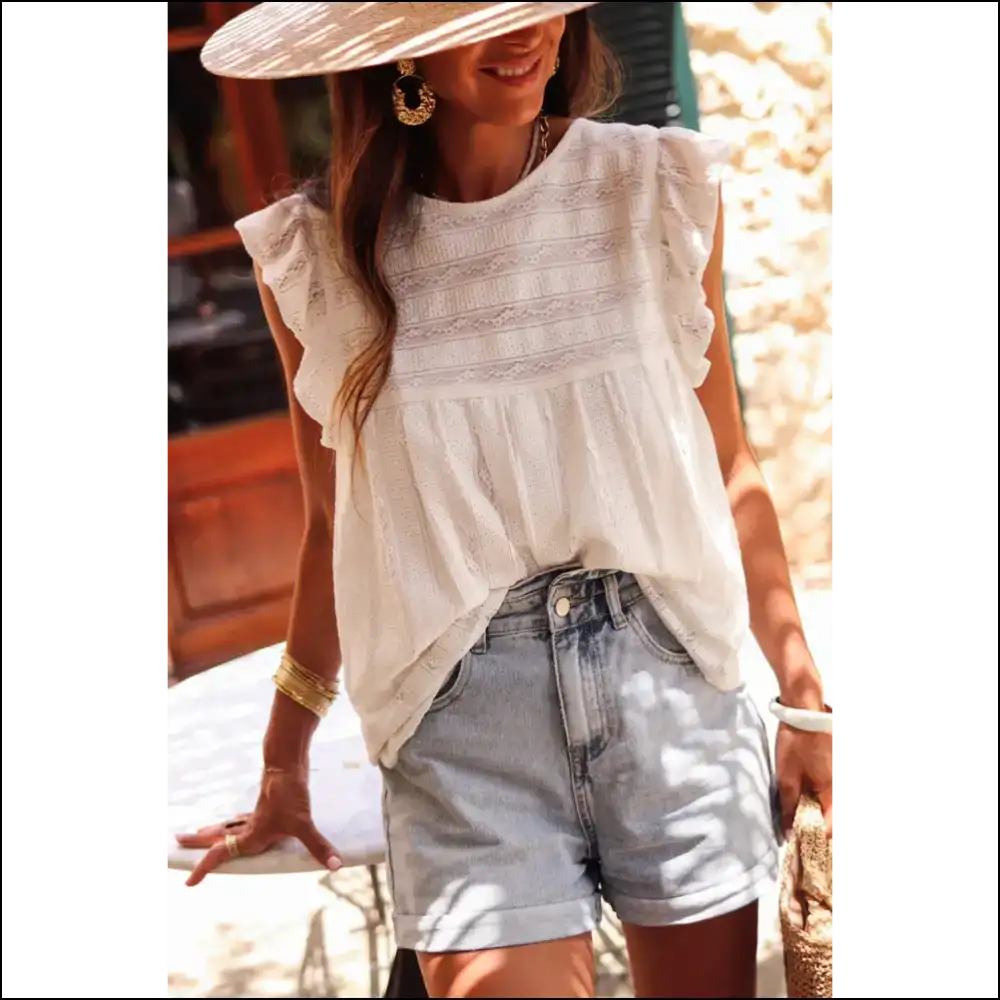 Ruffled Lace Sleeveless: from Drab to Fab at Needful Things! 😇 - Sleeveless Shirts Tank Tops on Sale Worldwide Shipping