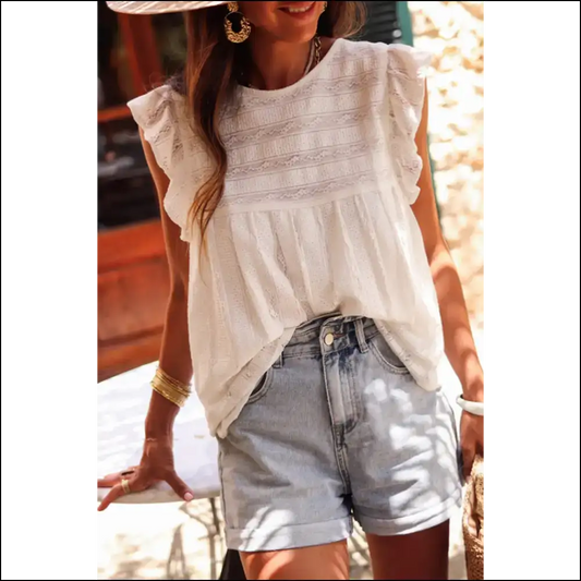 Ruffled Lace Sleeveless: from Drab to Fab at Needful Things! 😇 - White / s - Sleeveless Shirts Tank Tops on Sale Worldwide Shipping