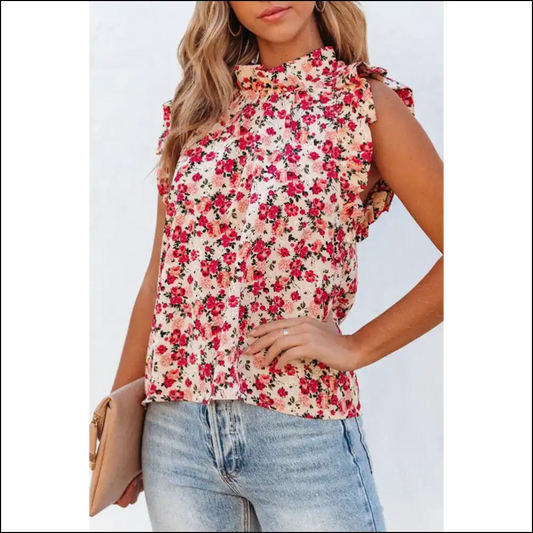Ruffled Mock Neck Mayhem: Arm Day Optional 😈 Needful Things - Red / s - Sleeveless Shirts Tank Tops on Sale Worldwide Shipping