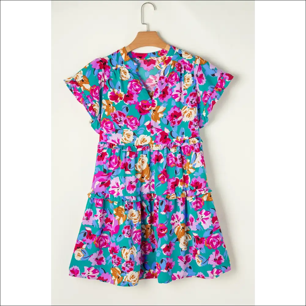 Playful Ruffled Notched Short Sleeve Mini Dress - Dresses on Sale Worldwide Shipping