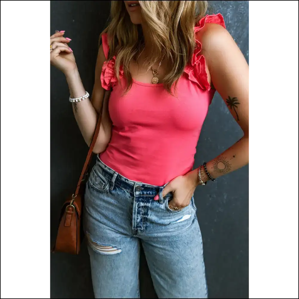 Ruffled Scoop Neck Tank: where Comfort Meets Chic and so Should your Wardrobe! 😄✨ - Tank Tops on Sale Worldwide Shipping