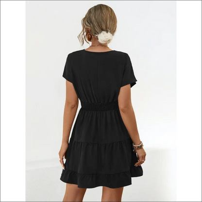 Ruffled Smocked V-neck Tiered Dress - Dresses on Sale Worldwide Shipping