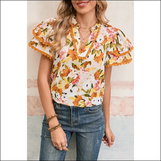 Russet Orange Floral: from Frumpy to Femme Fatale 🧡 Needful Things - Grapefruit / s - Blouses on Sale Worldwide Shipping