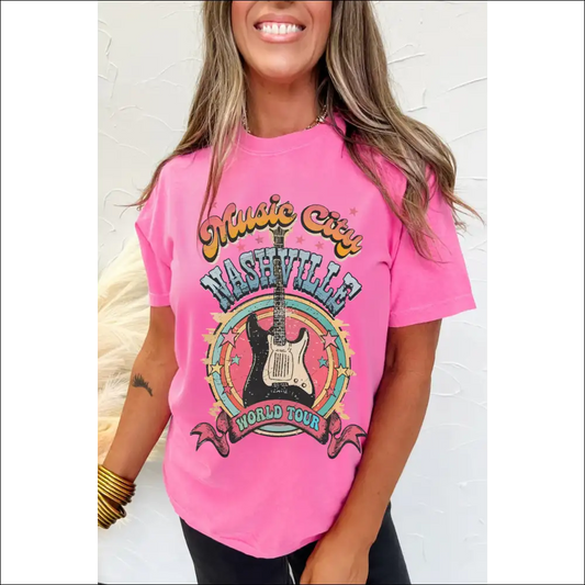 Sachet Pink Nashville World Tour Music City Graphic Tee - s - Tees t Shirts on Sale Worldwide Shipping